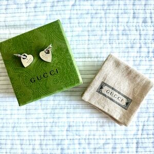 Gucci Trademark Heart Sterling Silver Hoop Earrings